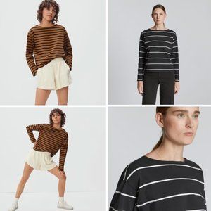 Lot of 2 Everlane Modern Breton Tees Striped Black White Orange Long Sleeve